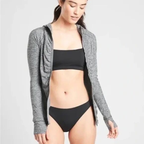 - Athleta Heather Grey Pacifica Crosscurrent UPF Zip Up Hooded Jacket Size Large - Picture 2 of 11